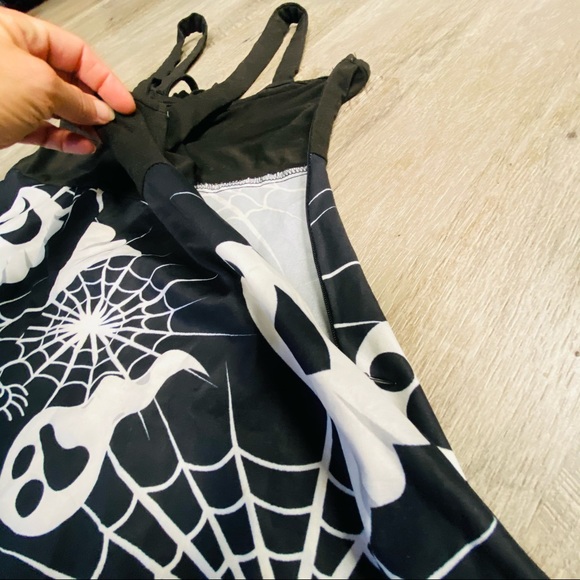 Halloween Ghost Print Lace Up Cami Asymmetrical Dress Medium - Picture 11 of 14